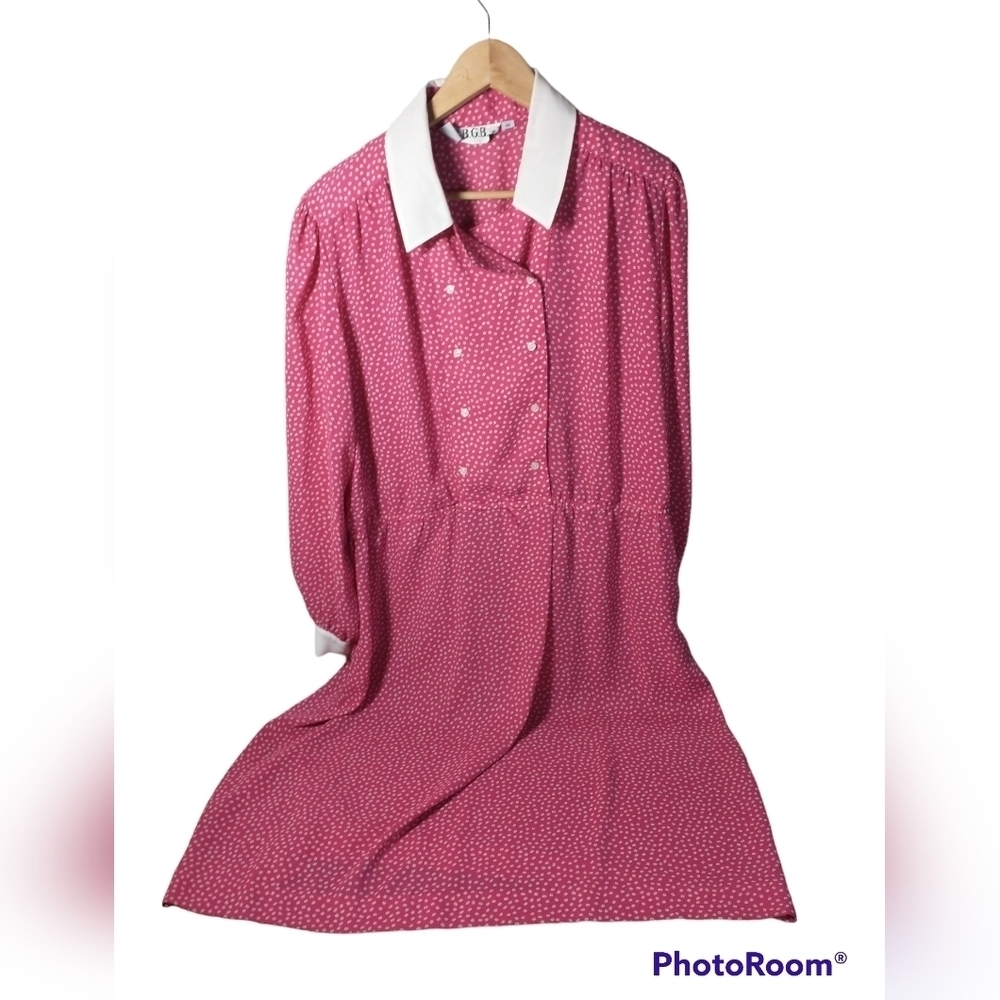 Vintage Collared Double Breasted Pink Long sleeve Dress, size 18, retro